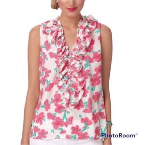 Lilly Pulitzer Allison Ruffle pink green Floral Sleeveless feminine Top